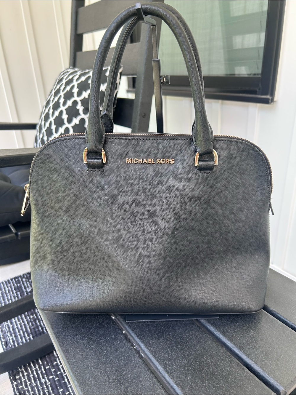 Michael Kors Black Saffiano Emmy Dome Satchel